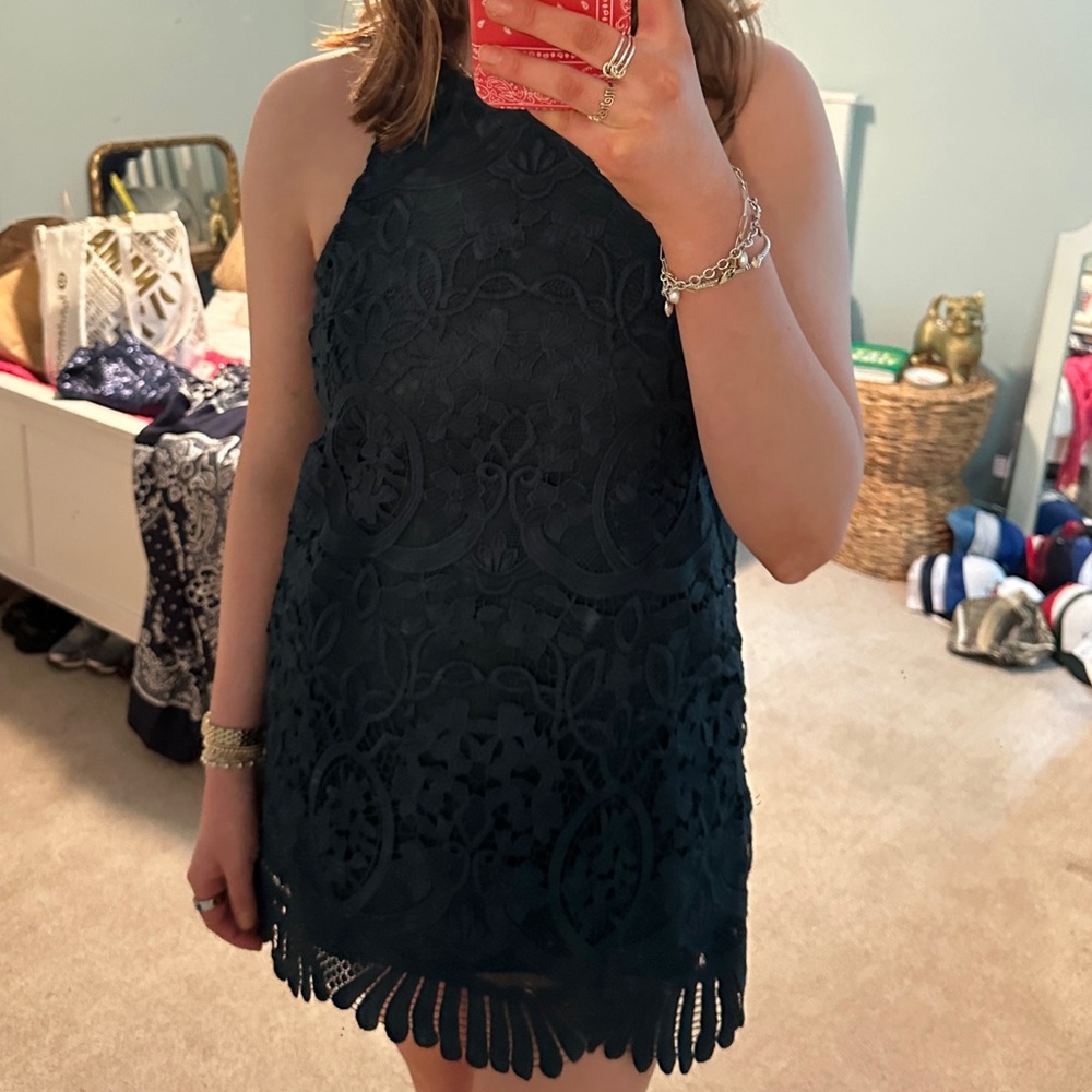 Lovers + Friends Green Lace Overlay Dress